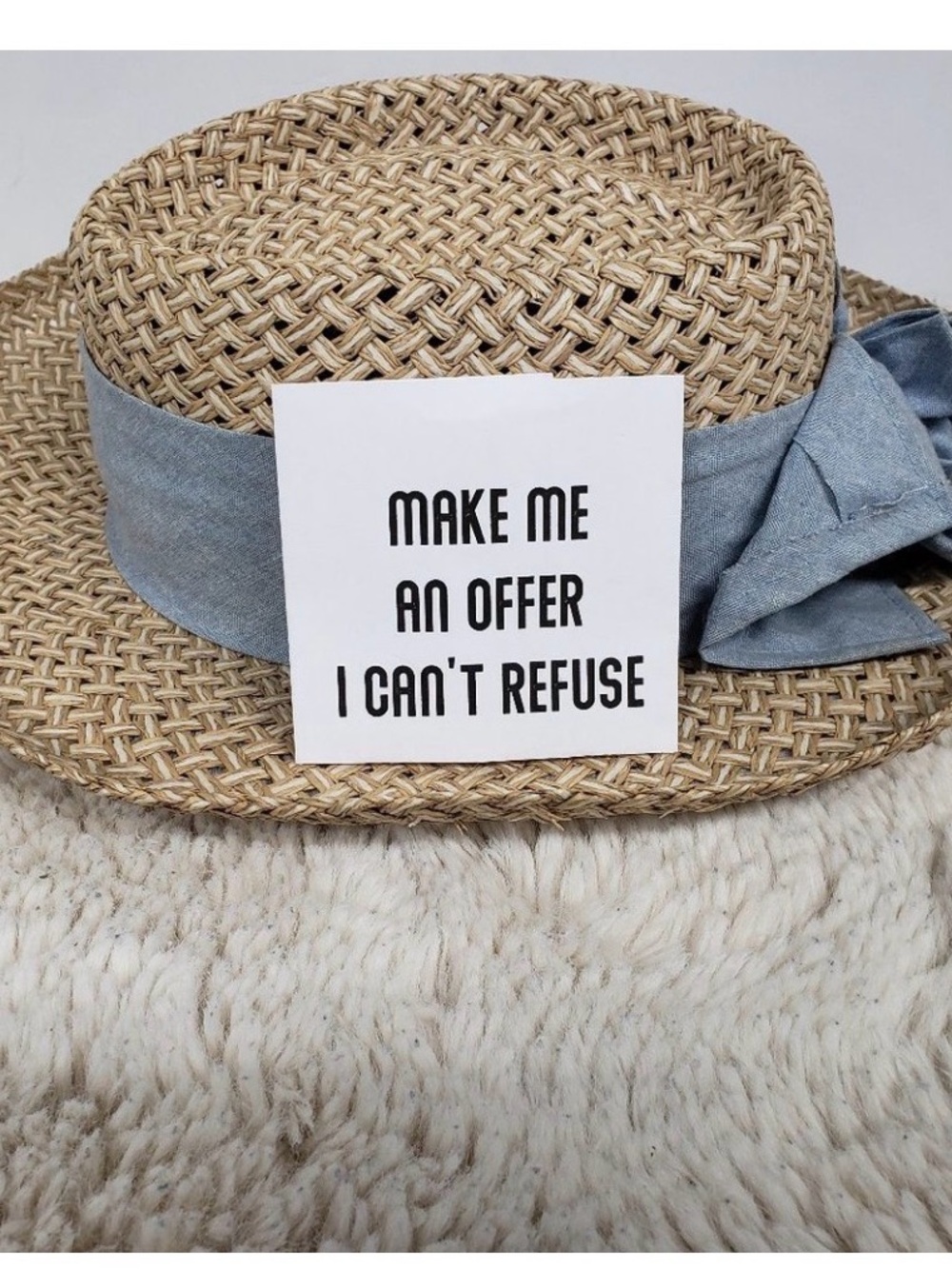 Natural Straw Boater Hat with Light Blue Band - Picture 9 of 9